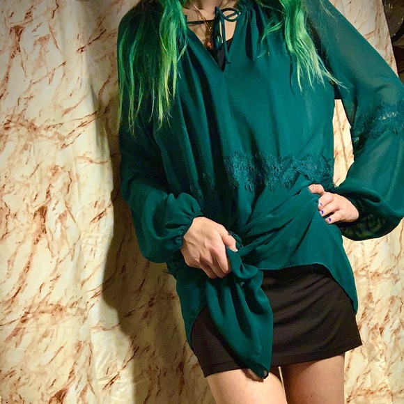 Gianni Bini Emerald Green Sheer Lacy Dress - Picture 9 of 10